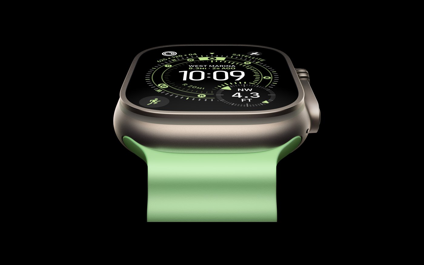 Apple Watch Ultra 3 close-up showing the Wayfinder watch face
