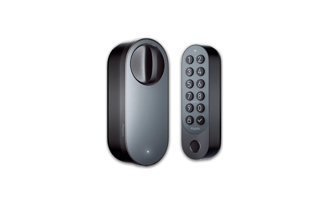 Aqara Smart Lock U200 in black with its separate fingerprint keypad