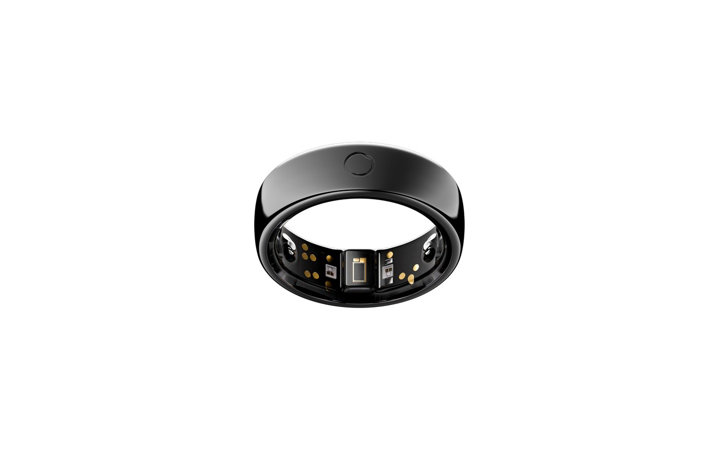 Circular Ring 2 in black showing the ECG electrodes on the band
