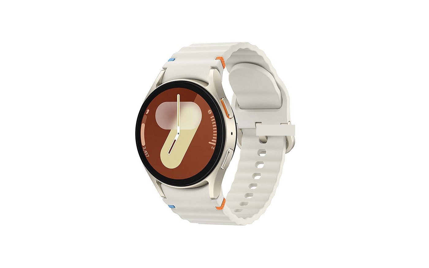 Samsung Galaxy Watch 7 in cream showing its dial watch face