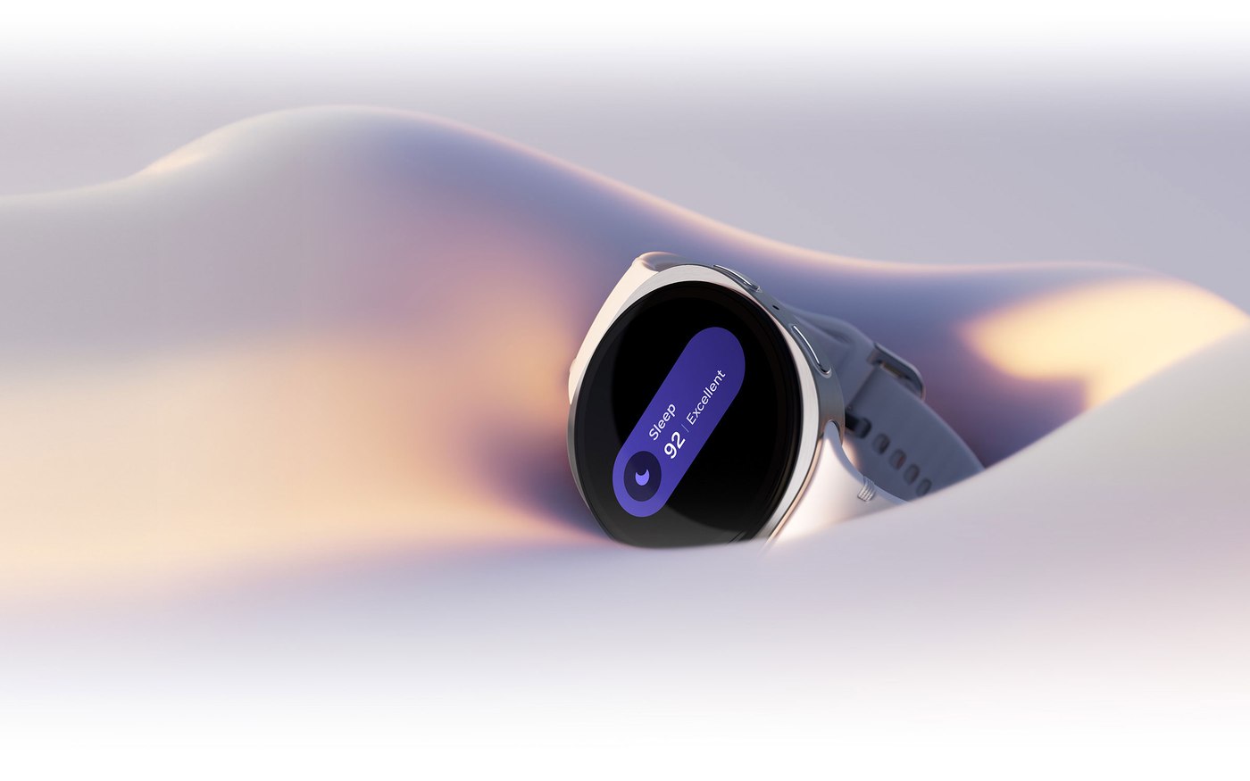 Samsung Galaxy Watch 8 floating above soft fabric
