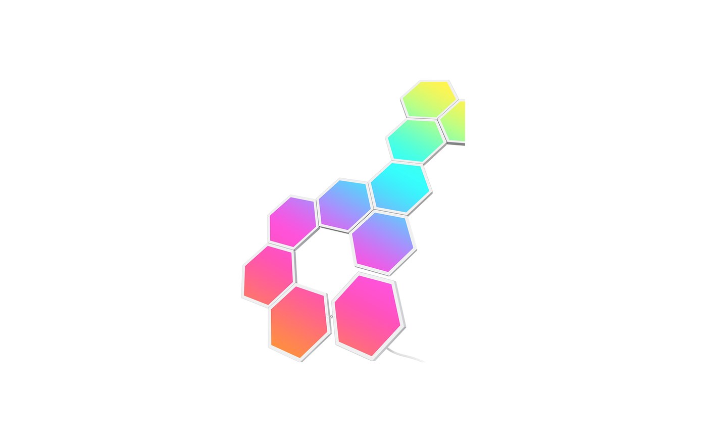 Govee Glide Hexa hexagonal panels lit in multiple colors on a wall
