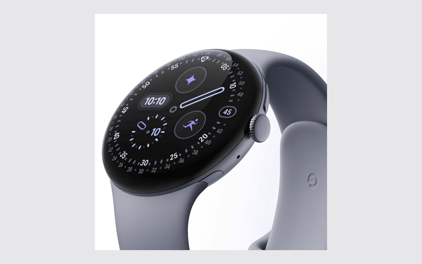 Google Pixel Watch 4 showing its domed display and crown