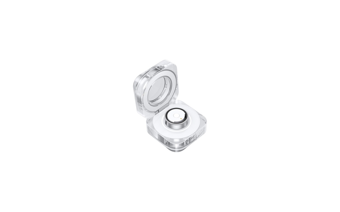 Samsung Galaxy Ring in its charging case next to a Galaxy phone