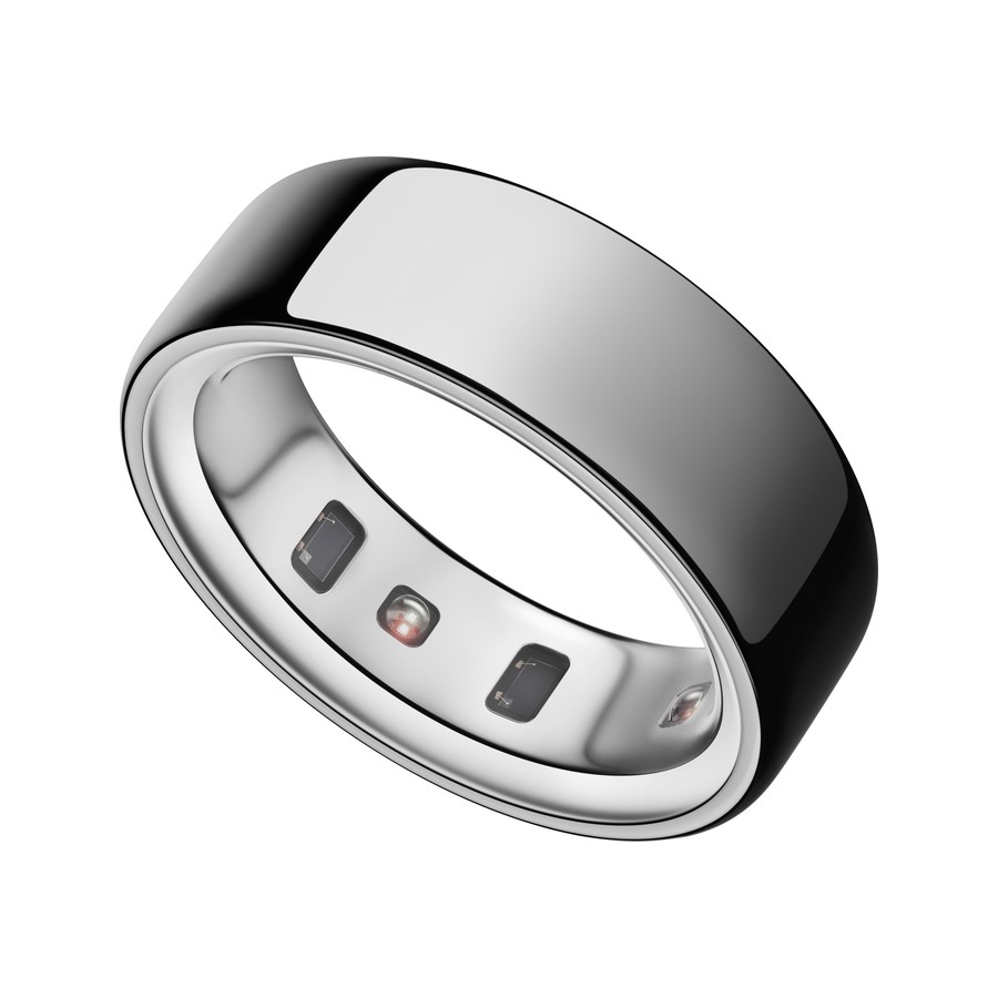 Oura Ring 4 in silver titanium, showing the recessed interior sensors