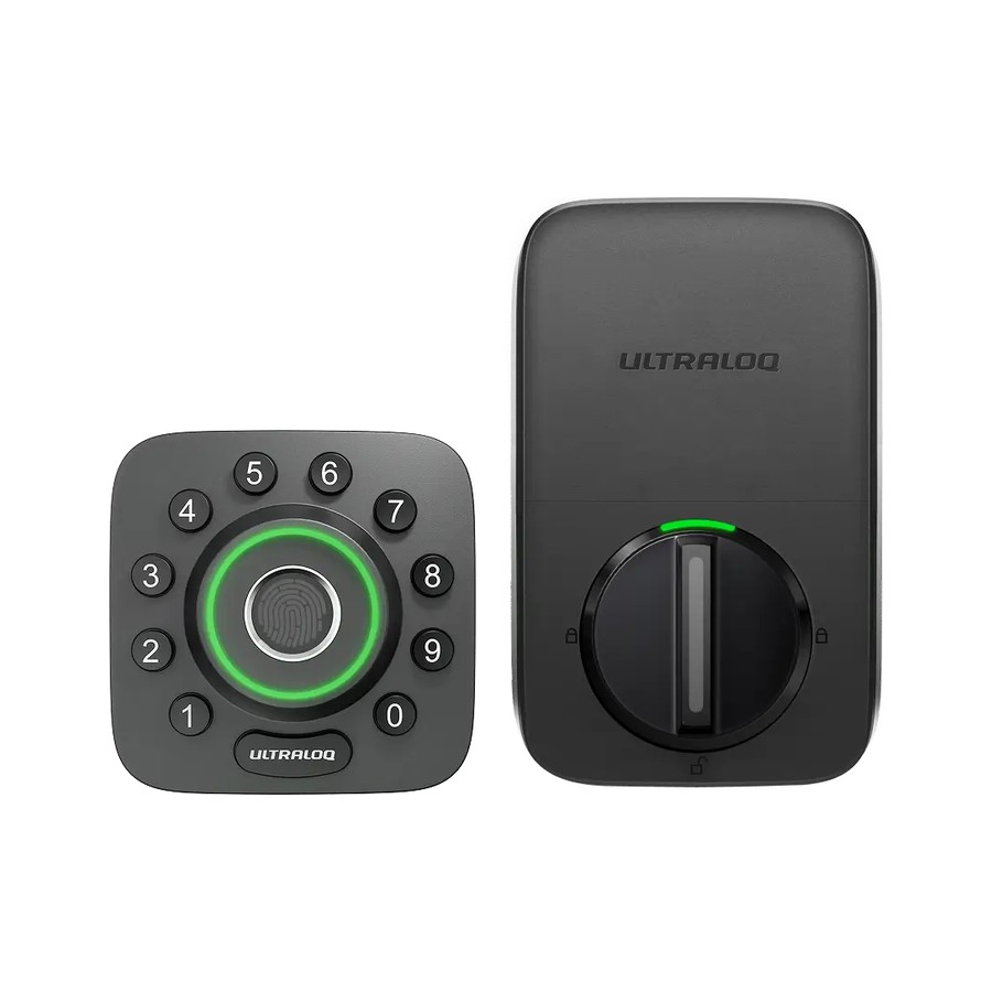Ultraloq U-Bolt Pro fingerprint deadbolt in black with a circular keypad
